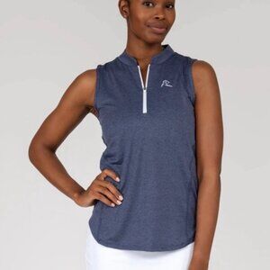 Rhoback Heather Sleeveless Zip Mock Polo Blue Size Medium